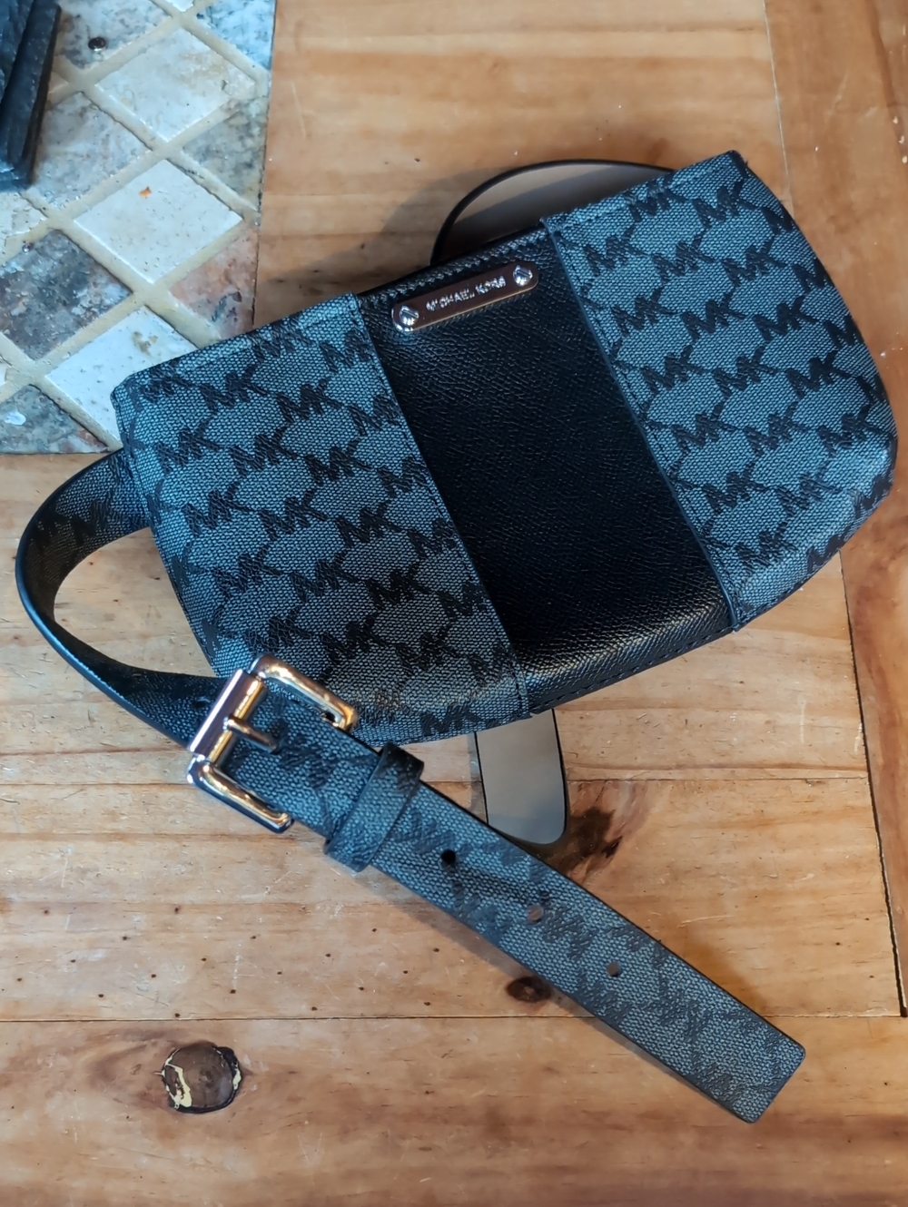Michael Kors Black and Gray Logo Belt Bag